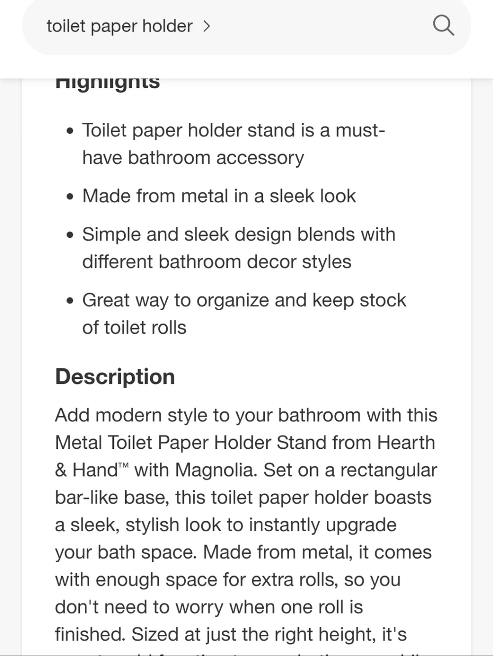 Hearth & Hand Black Metal Toiler Paper Holder Stand